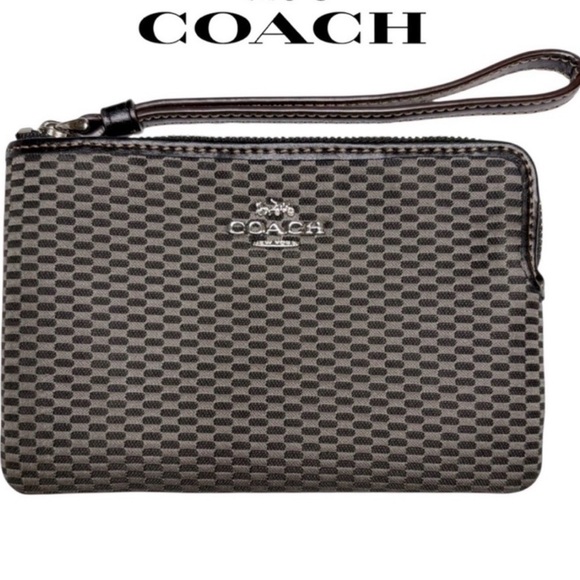 Coach Handbags - COACH Legacy Jacquard Corner
Zip Small Wristlet Milk Black, EUC